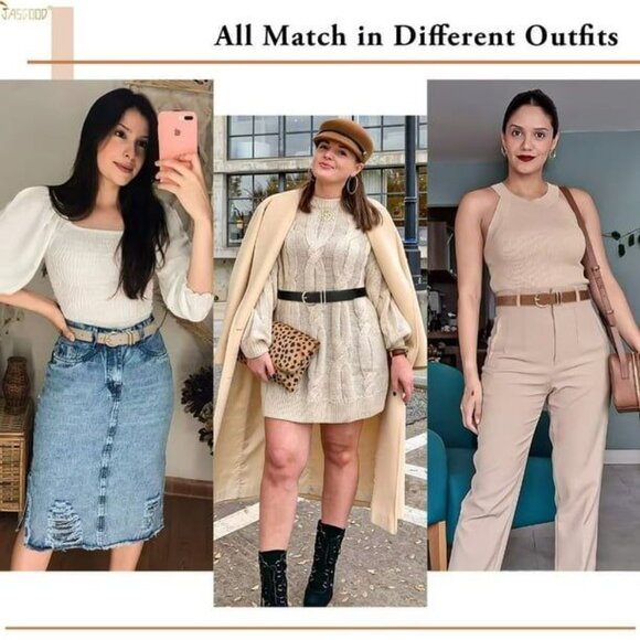 Women's Leather Belts for Jeans Pants Fashion Gold Buckle Ladies Dress Belt - Picture 14 of 16